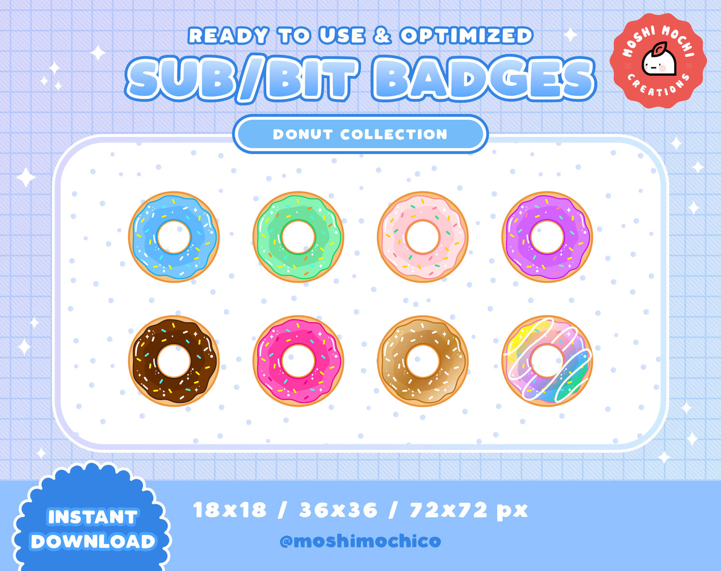 Twitch Sub Badges / Bit Badges - 8x Cute Sparkle Donuts