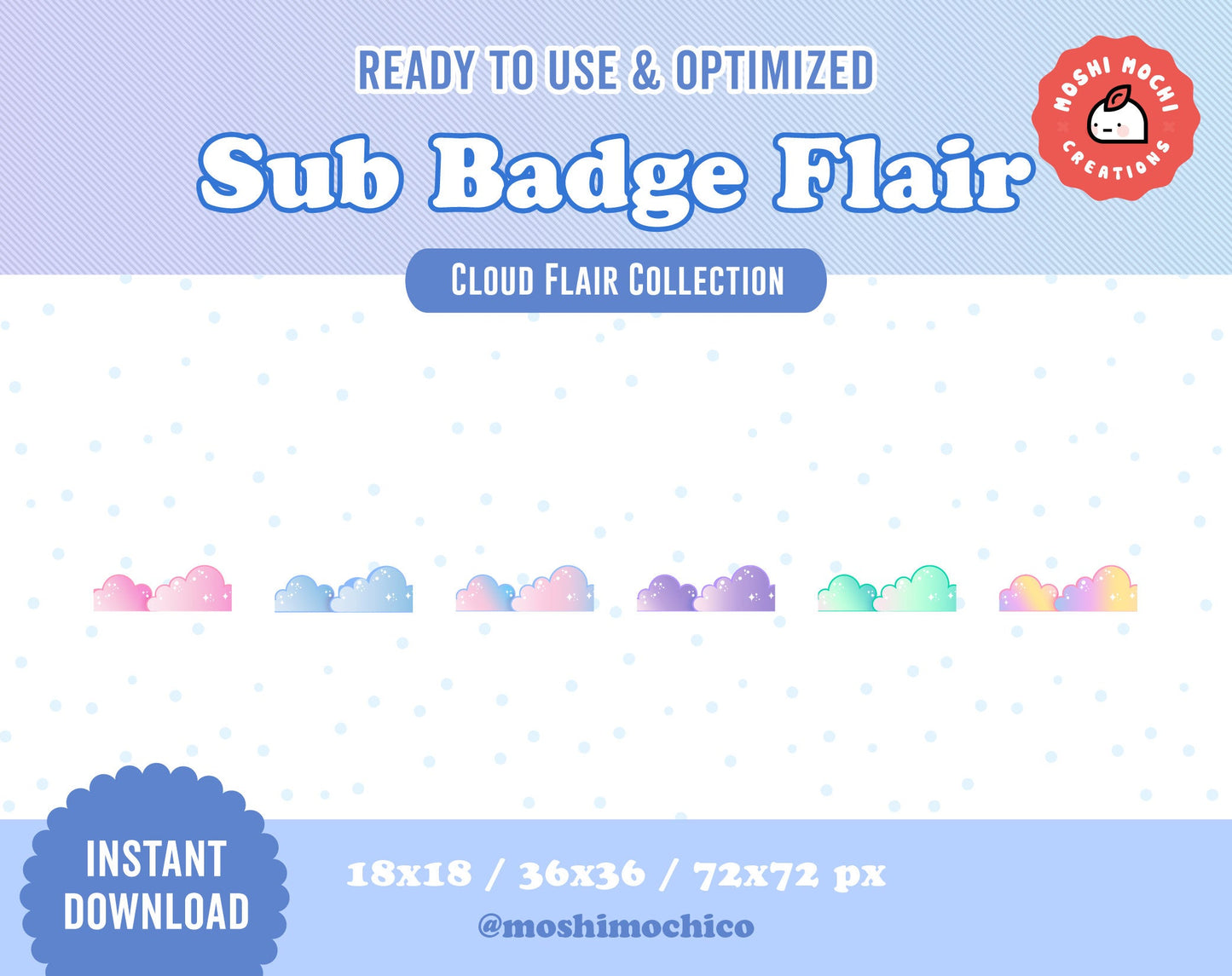 Twitch Sub Badge Flair - 6x Pastel Clouds