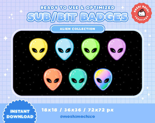 Twitch Sub Badges / Bit Badges - 7x Sparkle Aliens