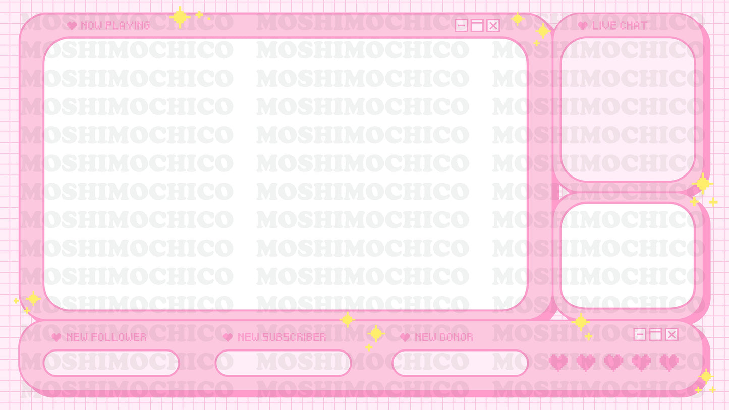 Twitch Full Screen Overlay - 1x Pink Pixel Pop Up Box