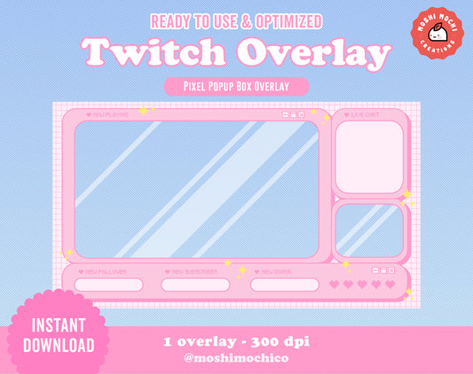 Twitch Full Screen Overlay - 1x Pink Pixel Pop Up Box