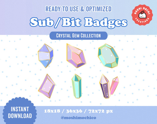 Twitch Sub Badges / Bit Badges - 6x Pastel Sparkle Crystal Gems