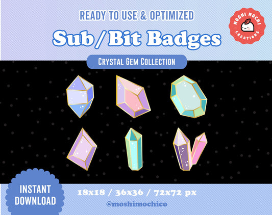 Twitch Sub Badges / Bit Badges - 6x Pastel Sparkle Crystal Gems