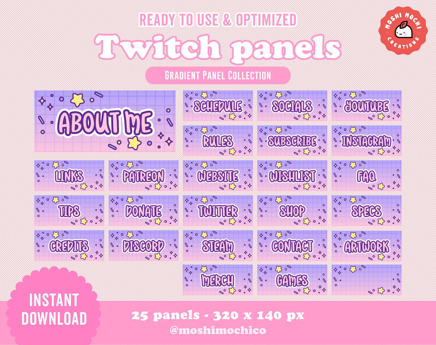 Twitch Panels - 25x Pink/Purple Aesthetic Gradient