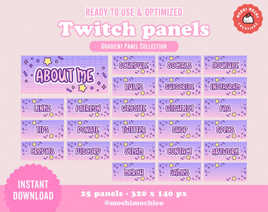 Twitch Panels - 25x Pink/Purple Aesthetic Gradient