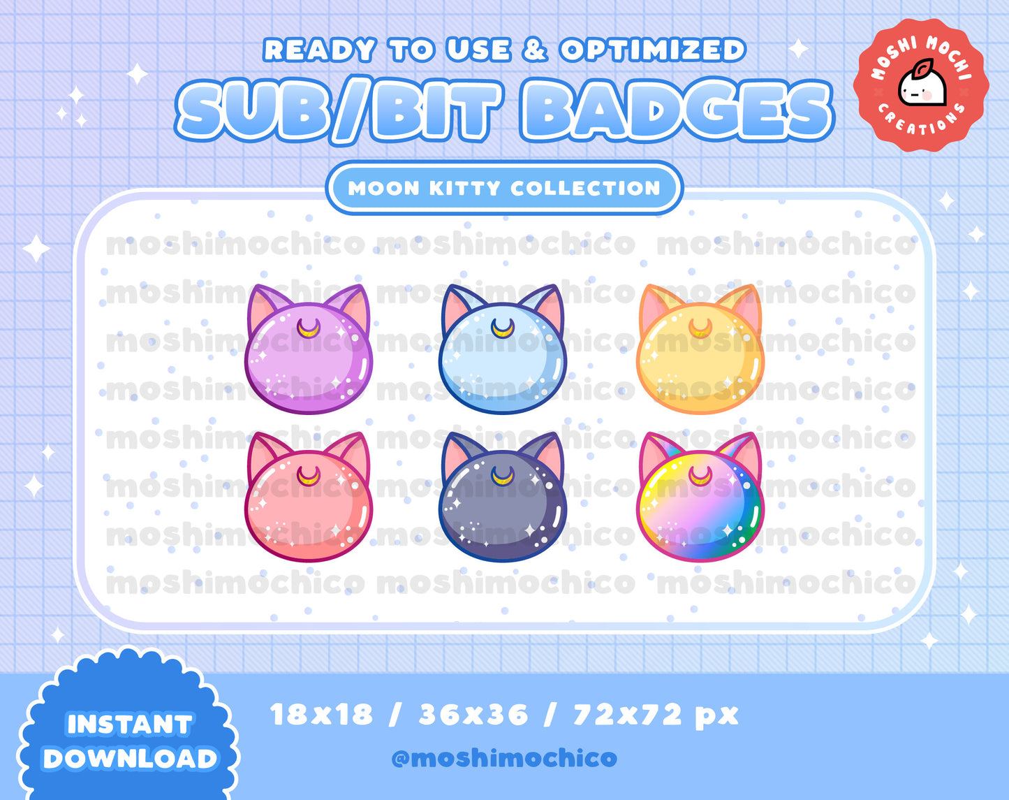 Twitch Sub Badges / Bit Badges - 6x Moon Kitty