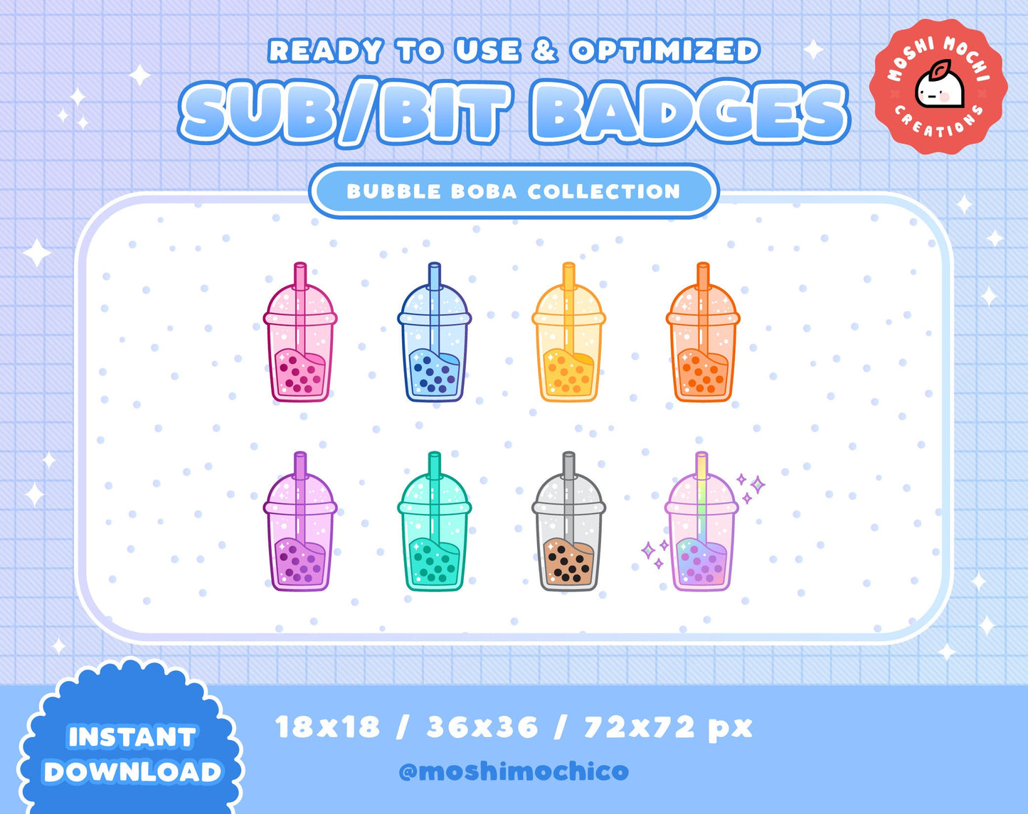 Twitch Sub Badges / Bit Badges - 8x Boba Bubble Tea