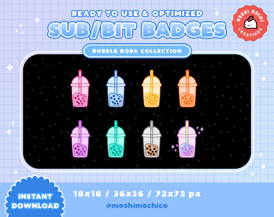 Twitch Sub Badges / Bit Badges - 8x Boba Bubble Tea