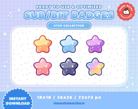 Twitch Sub Badges / Bit Badges - 6x Cute Glossy Bubble Star