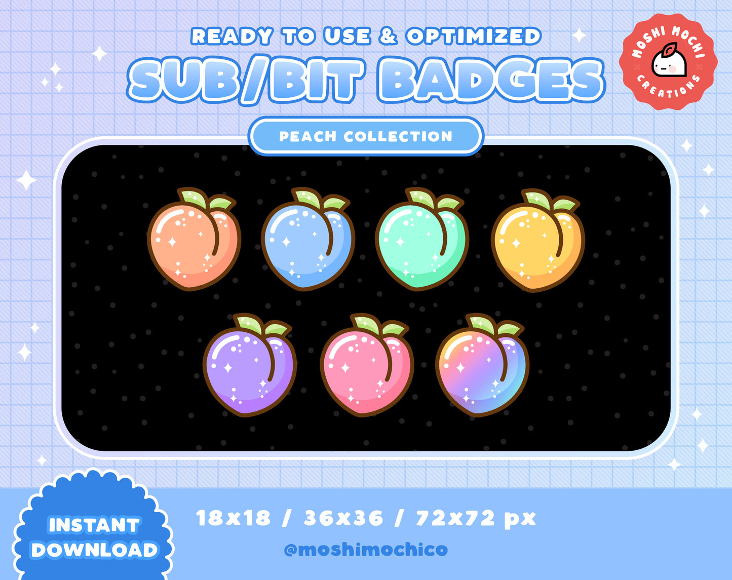 Twitch Sub Badges / Bit Badges - 7x Sparkle Peaches