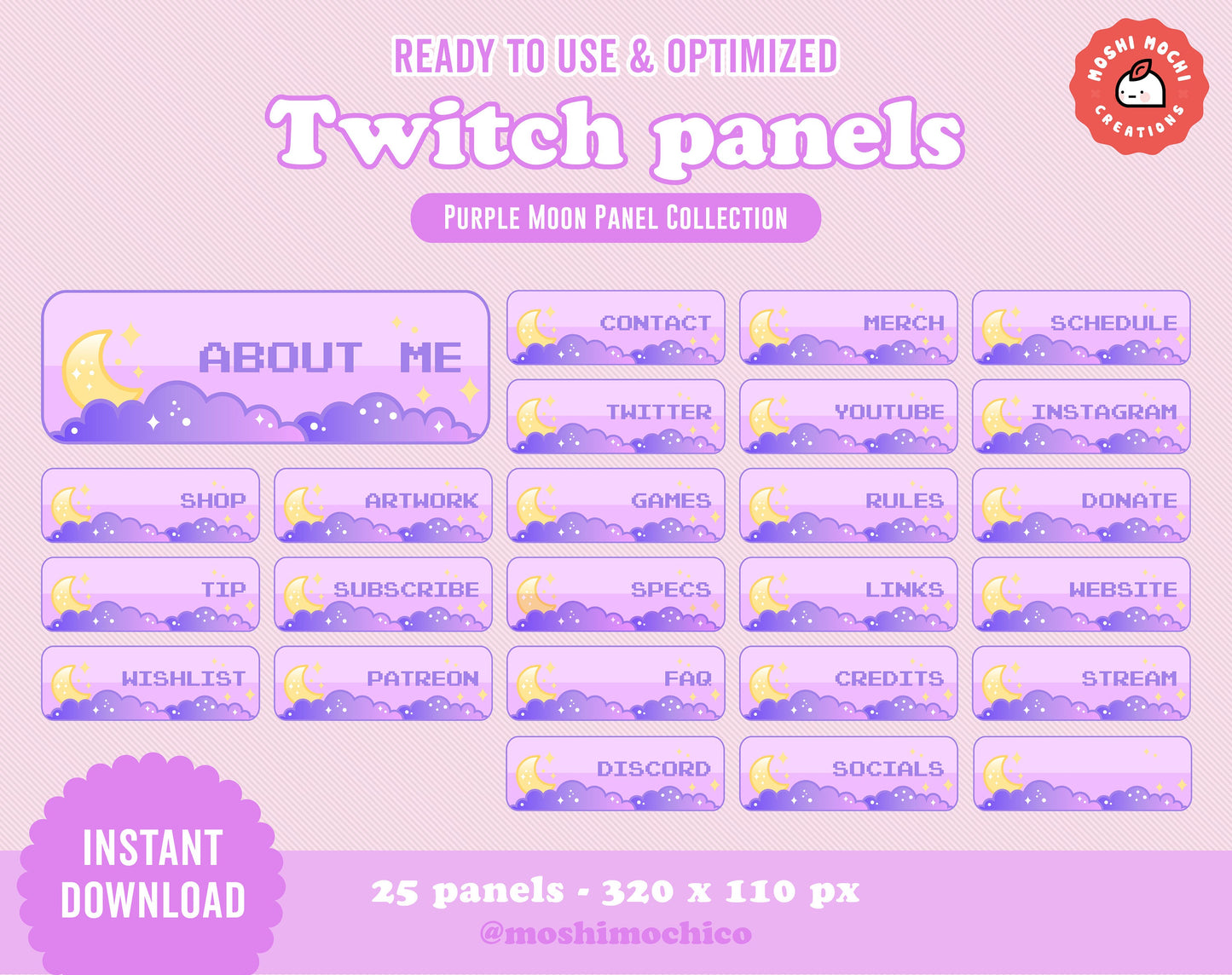 Twitch Panels - 25x Purple Moon