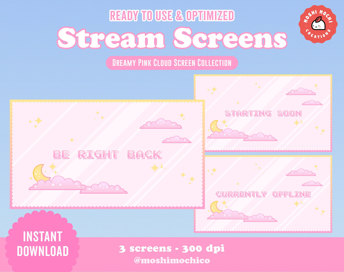 Twitch Stream Screens - 3x Dreamy Pink Cloud Collection