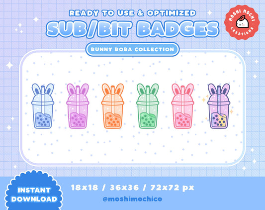 Twitch Sub Badges / Bit Badges - 6x Bunny Boba