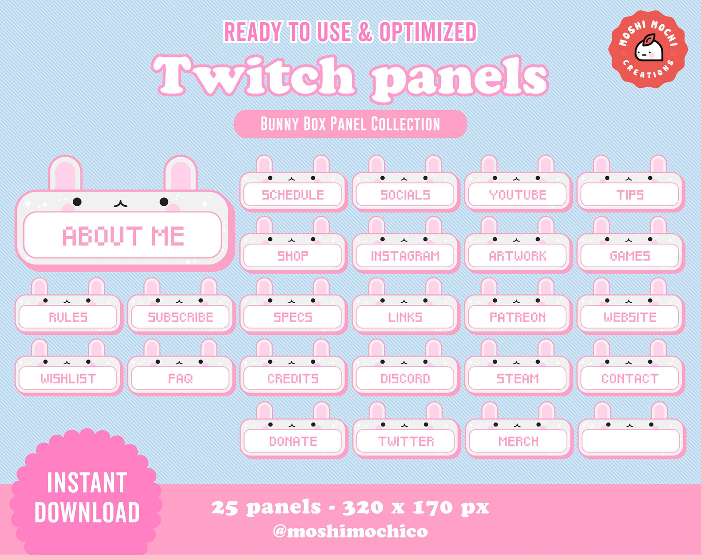 Twitch Panels - 25x White Sparkle Bunny Collection