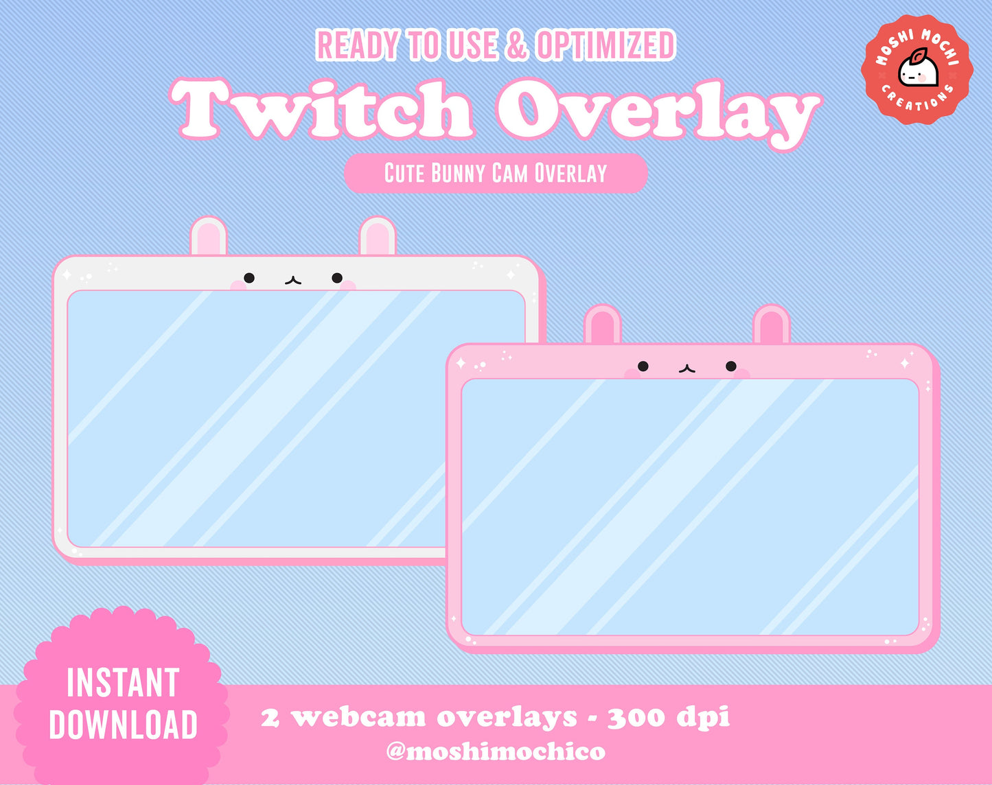 Twitch Webcam Overlay - 2x Cute White Pink Bunny