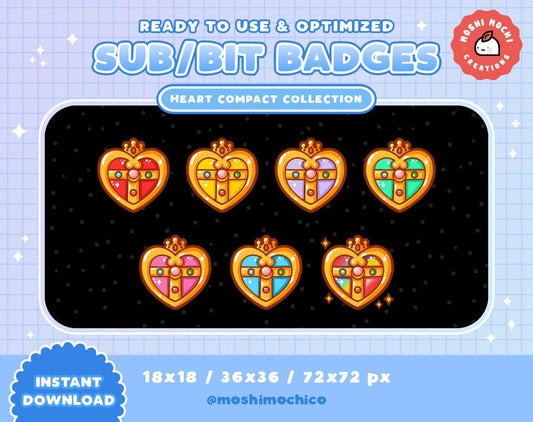 Twitch Sub Badges / Bit Badges - 7x Heart Compacts