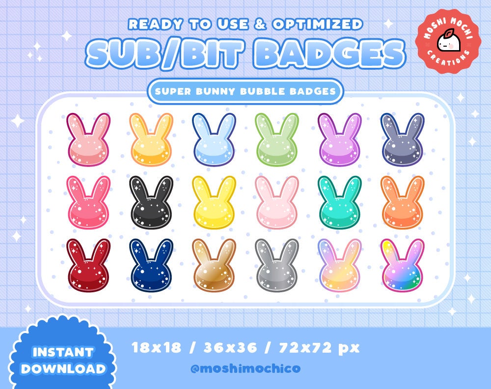 Twitch Sub Badges / Bit Badges - 18x Super Glossy Bubble Bunny Collection