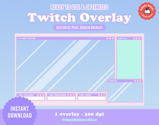 Twitch FullScreen Overlay - 1x Pastel Pixel Computer Aesthetic