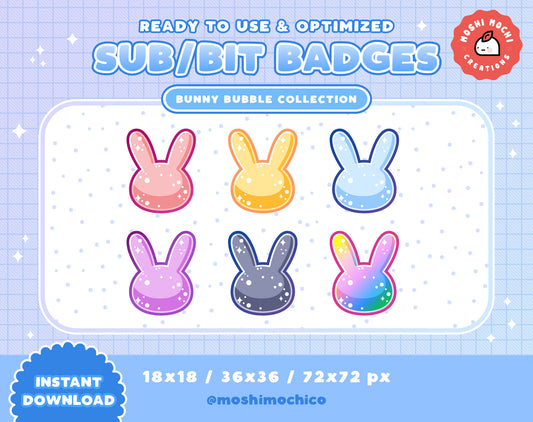 Twitch Sub Badges / Bit Badges - 6x Cute Glossy Bubble Bunny