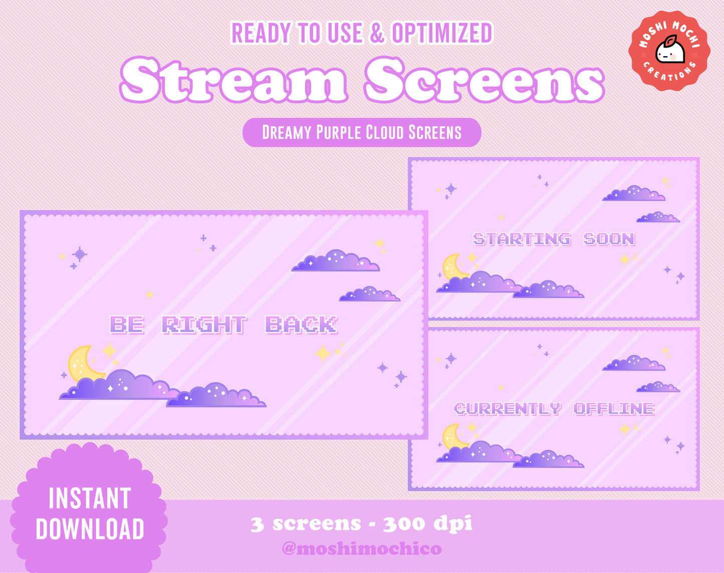 Twitch Stream Screens - 3x Dreamy Purple Cloud Collection