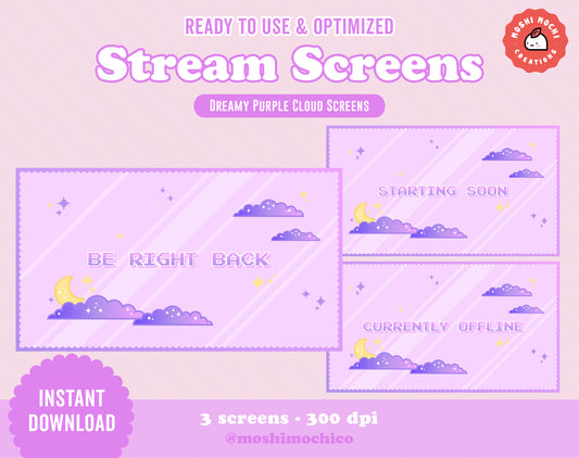 Twitch Stream Screens - 3x Dreamy Purple Cloud Collection