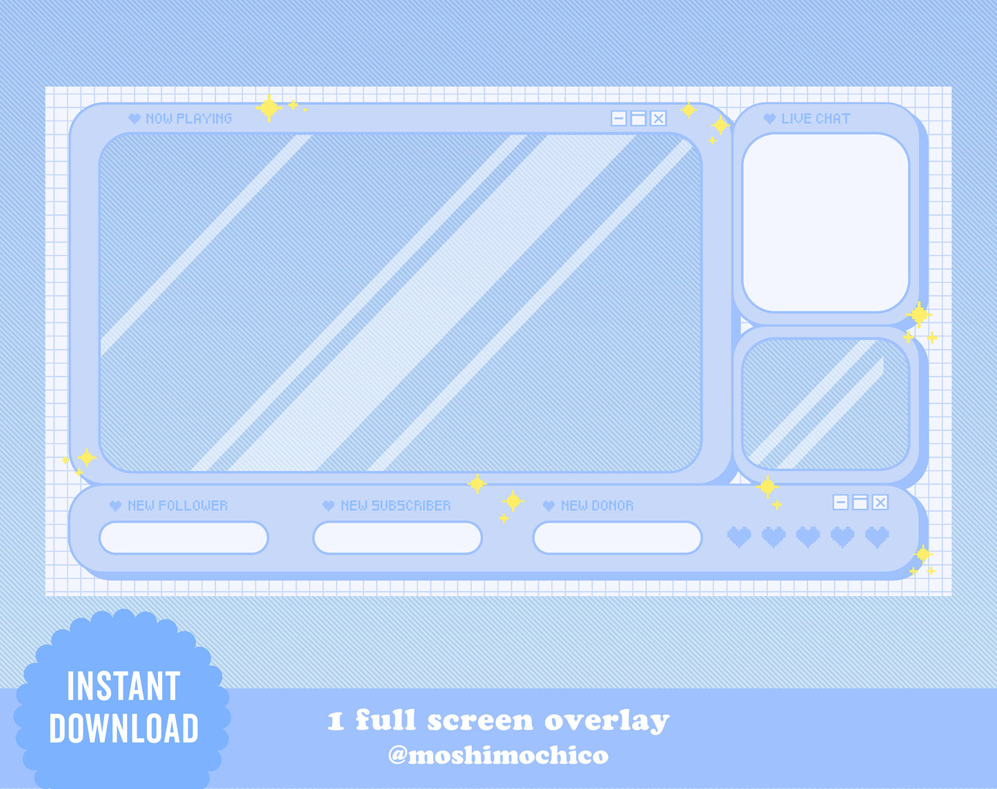 Twitch Stream Package - Blue Pixel Pop Up Box Overlay Collection