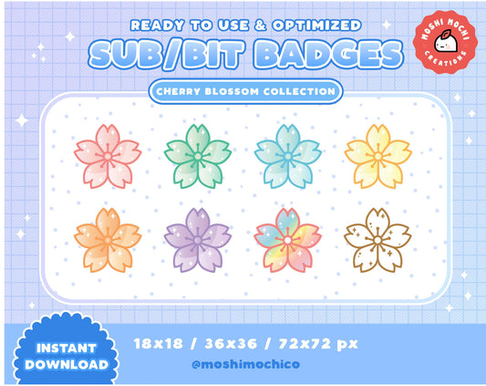 Twitch Sub Badges / Bit Badges - 8x Pastel Cherry Blossoms