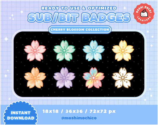 Twitch Sub Badges / Bit Badges - 8x Pastel Cherry Blossoms