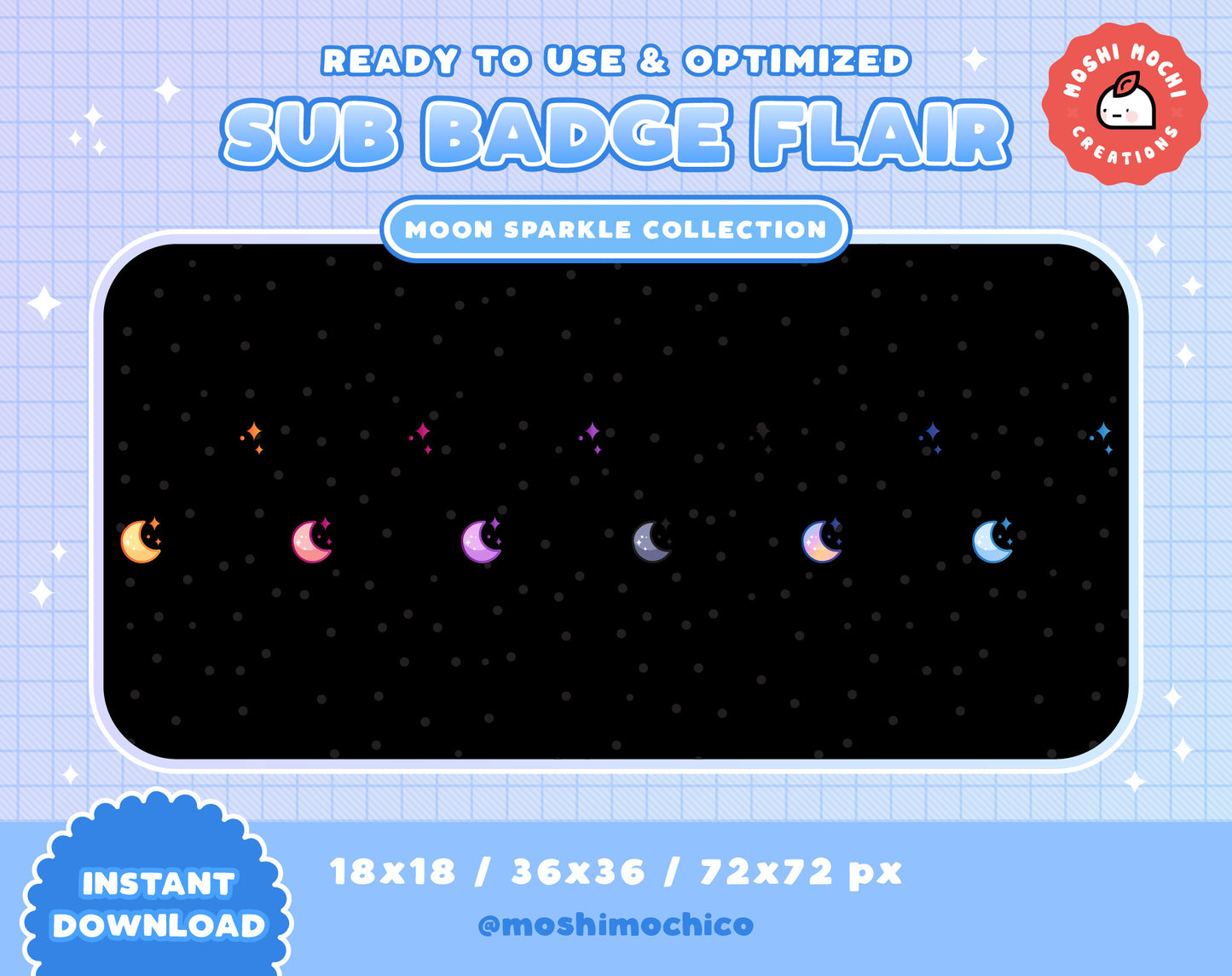 Twitch Sub Badge Flair - 6x Cute Sparkle Moons