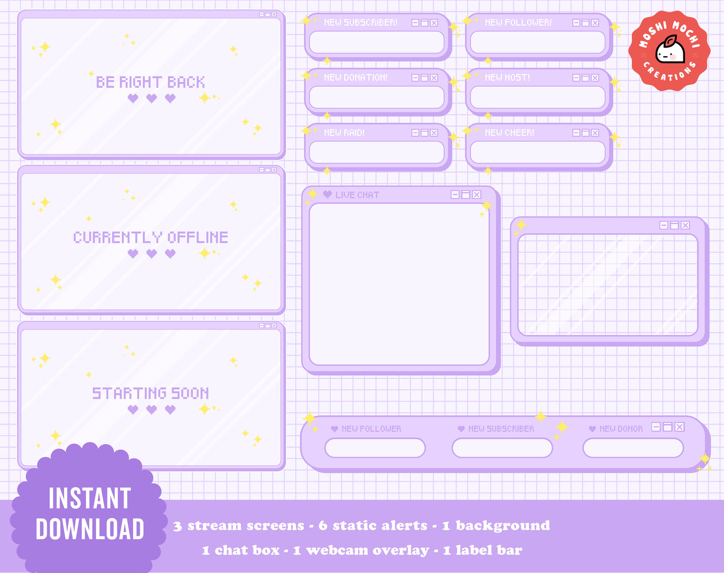 Twitch Stream Package - Purple Pixel Pop Up Box Overlay Collection