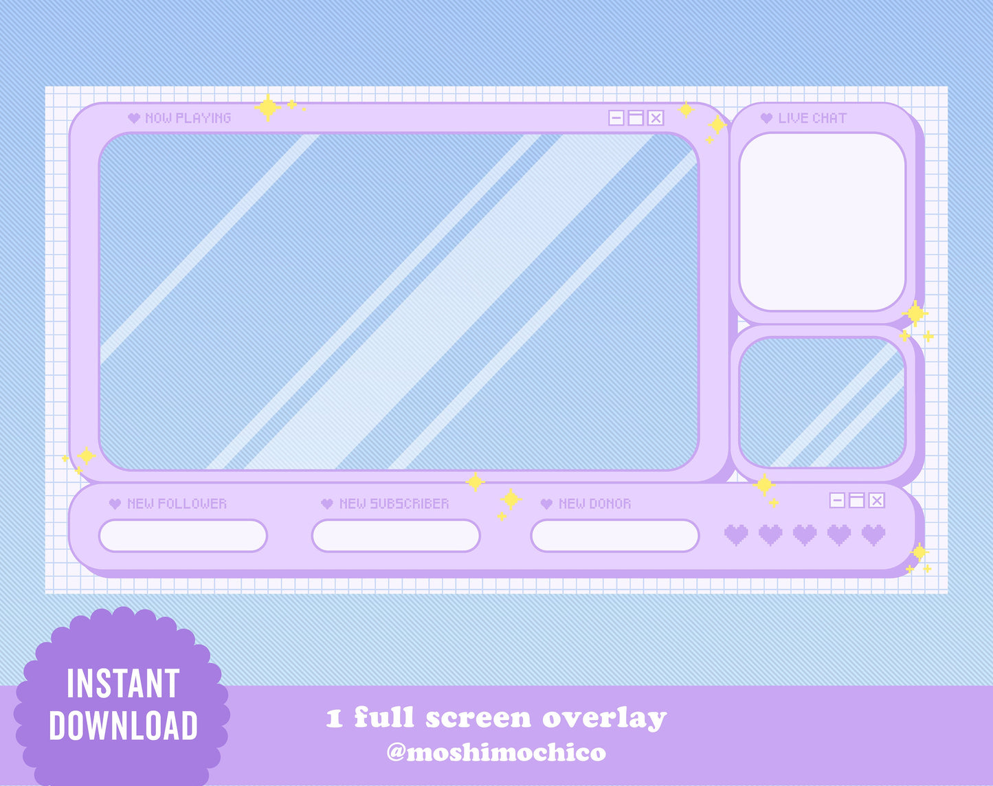 Twitch Stream Package - Purple Pixel Pop Up Box Overlay Collection