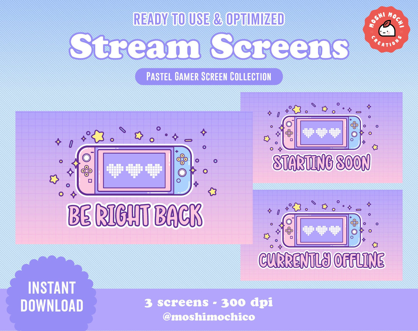 Twitch Stream Screens - 3x Aesthetic pastel Gamer Collection