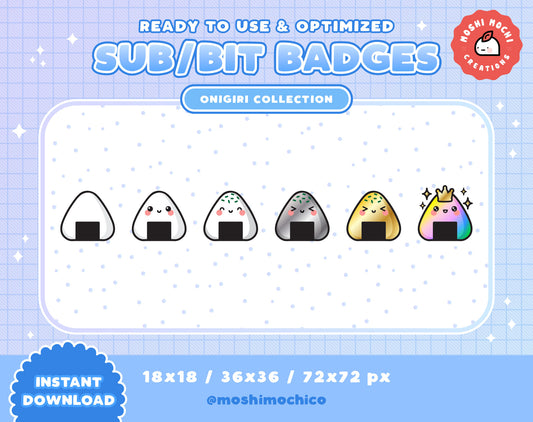 Twitch Sub Badges / Bit Badges - 6x Japanese Snack Onigiri