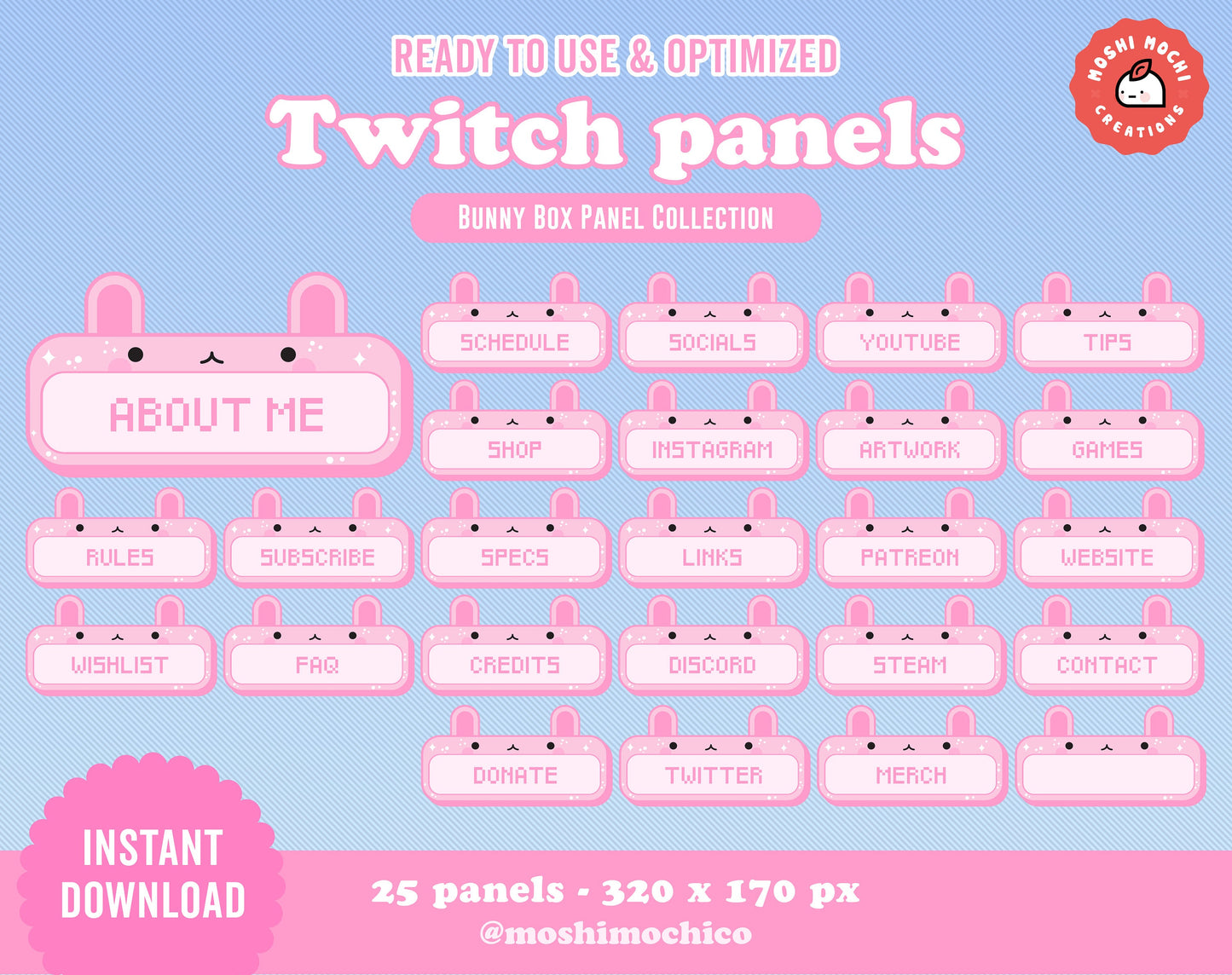 Twitch Panels - 25x Pink Sparkle Bunny Collection