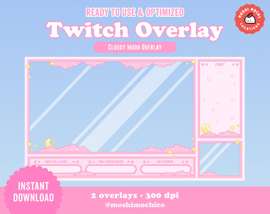 Twitch Full Screen Overlay - 2x Pink Cloudy Moon