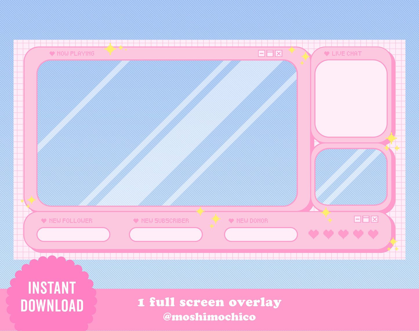 Twitch Stream Package - Pink Pixel Pop Up Box Overlay Collection