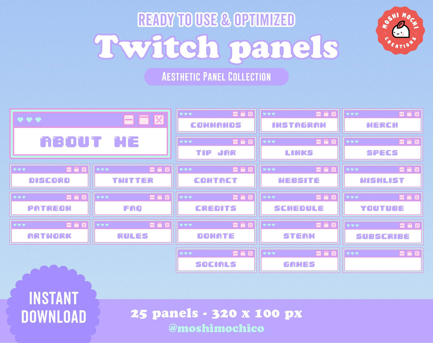 Twitch Panels - 25x Pastel Pixel Computer Aesthetic Collection